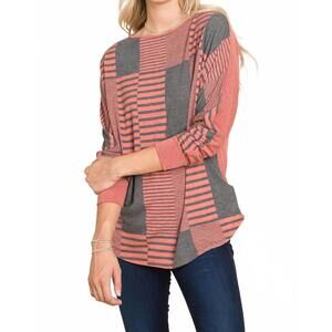NEW EMERALD COLLECTION stripe and solid dolman sleeves top in red